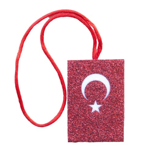 Keçeden 6 cm Askılı Simli Türkiye Bayrağı Süsü 3 Adet, Keçeden Bayrak Figürü