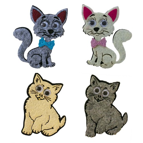 Keçeden 6 cm Kedi Süsleri 4 Adet, Keçeden Kedi Figürleri