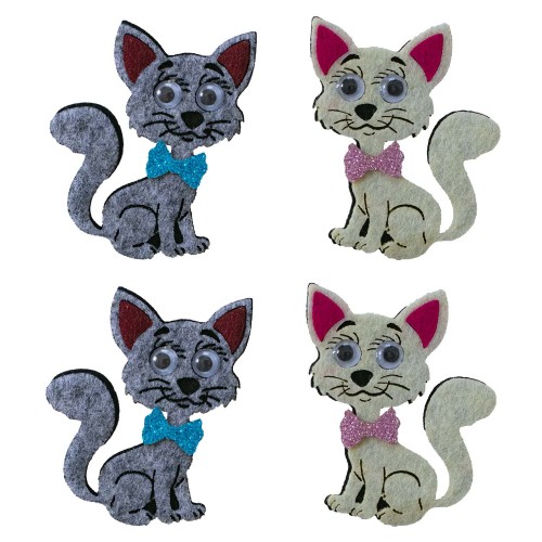 Keçeden 6 cm Uzun Kuyruklu Kedi Figürleri 6 Adet