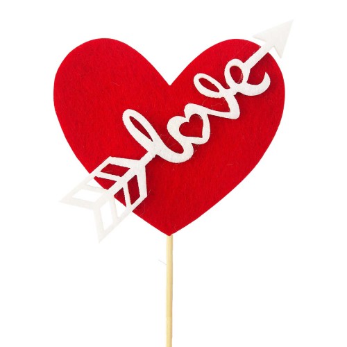 Keçeden 7 cm Love Kırmızı Kalp Çubuklu 5 Adet