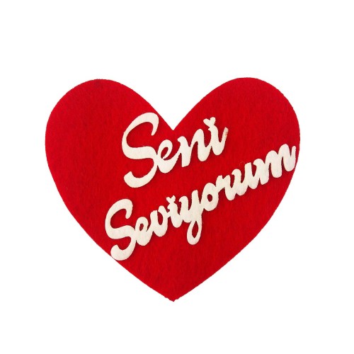 Keçeden 9 cm Seni Seviyorum Kırmızı Kalp 10 Adet