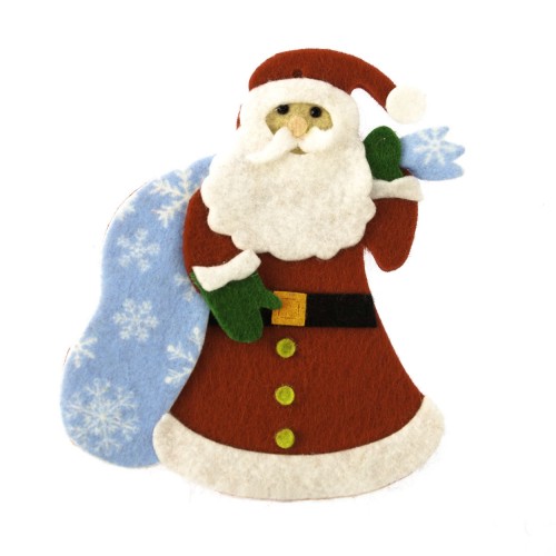 Keçeden 11 cm Hediye Çuvallı Noel Baba Süsü, Keçeden Yılbaşı Süsü