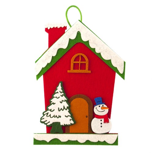 Keçeden 19 cm Karlı Yılbaşı Evi Süsü, Keçeden Yılbaşı Evi