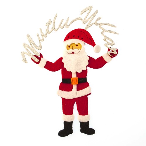 Keçeden 16 cm Mutlu Yıllar Noel Baba Süsü, Keçeden Noel Baba Figürü