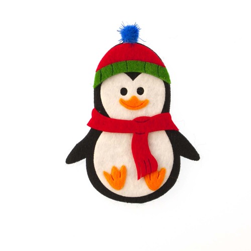 Keçeden 9 cm Kırmızı Atkılı Penguen Süsü 3 Adet, Keçeden Yılbaşı Ürünü