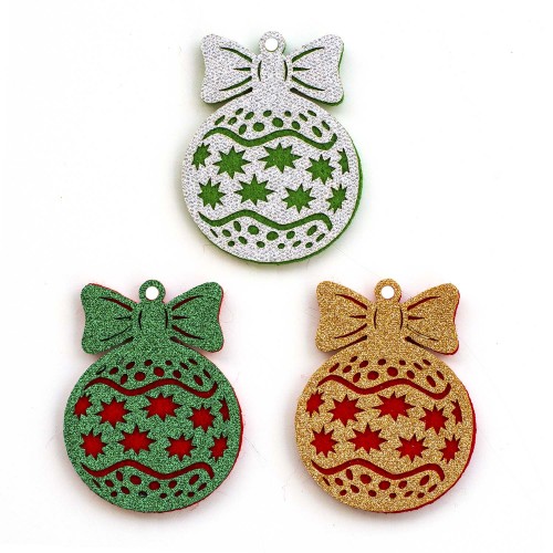 Keçeden 6 cm Desenli ve Simli Yılbaşı Ağacı Süsü 3 Adet