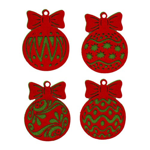 Keçeden 6 cm Desenli Yılbaşı Ağacı Süsü 4 Adet